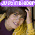Four- of Justin Bieber images with purple text banners, showing different poses and clothing