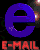Animated sequence of purple 'e' letter icons with red 'E-MAIL' text on black background, showing rotation and light effects.
