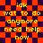 Pixelated yellow text on a red-and-black checkered background with visible animation distortion effects.