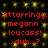Red pixelated text on a black background with yellow star-like speckles, repeated in two