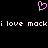 A pixelated pink heart symbol above white text reading 'i love macki love mack' on a black background.