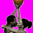 A pixelated image of two figures embracing under a basketball hoop with a ball, set against a bright pink background with text elements.