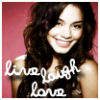 A static image shows a person with long dark wavy hair against a solid pink background, with white cursive text reading "live laugh love" overlaid.