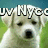 A white puppy with dark eyes and nose appears in four , with text partially visible in the top-left