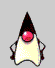 Animated character with dark triangular head, pink circular eye, and light yellow body in various poses.