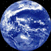 circular Earth images transitions from blue ocean and white cloud views to gray and brown landmass views against a black background