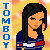 Animated contact sheet of a pixel-art female character in various poses with repeated "TOMBOY" text and basketball props on yellow background.