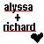 Pixelated text displays 'alyssa' above a plus sign and 'richard' below, with a black heart symbol to the right on a white background.