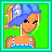 Pixel art contact sheet showing three frames of a softball-themed animated buddy icon with green background and turquoise border, featuring a female character in blue sports attire across different poses.