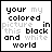 A 3x2 contact sheet of six animated frames showing a pixelated text-based animation where the word 'colored' changes color across frames in a black-and-white background with grayed-out secondary text.