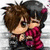 Pixelated chibi-style character with brown and black hair, wearing a red striped shirt and dark pants, in a four- with changing text overlays