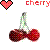 Pixelated cherry icon with two red cherries, green stems, and a heart symbol above the text 'cherry' in red pixel font.