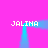 Pixelated text 'JALINA' appears four times in white on a bright pink background, framed by two vertical blue gradient bars and one horizontal bar at the top.