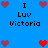 Blue background with pixelated text and heart icons; two of 'I Luv Victoria' surrounded by purple and red hearts