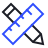 Pixelated icon with interlocking blue and black shapes forming abstract geometric patterns on a white background.