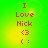 Red text on green background with yellow gradient, displaying "I Love Nick" and emoticons <3 ( : in four