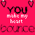 A static contact sheet of six animated frames showing a pink background with repeated text and heart symbols, where the hearts alternate between solid black outlines and white fill with dotted lines.