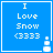 Blue square icon with white text "I Love Snow <3333" and a small white snowman graphic on the right side.