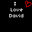 Black background with white pixelated text reading "I Love David" on both sides and a red heart symbol between them.