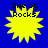 Four identical yellow starburst icons with black text "Shelby Rocks" on a blue background, arranged in a