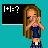 Pixel art animation of a woman with long blonde hair covering her face, displayed across multiple showing text variations