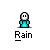 Pixel art character in cyan shirt with blank expression under falling water droplets and puddles, labeled 'Rain' beneath each frame.