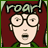 Pixelated cartoon character with red hair and glasses, mouth open in a shout, above which the word "ROAR!" appears in stylized text.