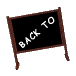 A blackboard sign with brown frame rotates through multiple angles displaying 'BACK TO' and 'SCHOOL' text on a gray background.