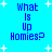Blue background with white starbursts and blue text reading "What Is Up Homies?" in four identical arranged in a