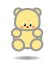 Two yellow pixelated teddy bears with gray outlines, one standing upright and the other floating slightly above a white platform.