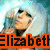 four pixelated images showing a person with light blue hair and a red headband, each with the name "Elizabeth" in different colored text overlays