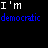 Static image showing text-based political identity statements with crossed-out and added words in blue, red, and white on black background.