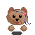 Pixelated brown bear head with pink inner ears, black eyes, and a blue-and-pink floral bandana; four variations show mouth expressions and paw positions.