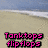 Pixelated beach scene with ocean waves and sand, overlaid with multiple text phrases in various colors and fonts.