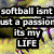 Four distinct soft softball-themed text and graphic arranged in a with varying backgrounds