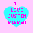 Four identical cyan heart-shaped icons with pink text "I LOVE JUSTIN BIEBER" on a light pink background, arranged in a