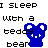 Animated contact sheet of 21 teddy bear icons in various colors with repeating text "I SLEEP WITH A TEDDY BEAR" on a gray background.