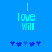 Blue background displays 'I love Will' text with pixelated blue and cyan puzzle pieces below, showing animation changes in piece positions.