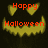Pixelated Halloween-themed icon with yellow jack-o'-lantern face and red 'Happy Halloween' text on dark background.