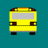 Pixelated yellow bus with red accents and gray windows on a teal background.