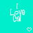Pixelated white text 'I Love' with a heart symbol on cyan background, two variations of the same design.