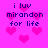 Pixelated pink background with scattered pink hearts and repeated dark blue text reading "i luv mirandon for life" in four quadrants.
