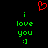 Red pixel heart symbol above green text reading 'i love you :]' on black background.