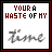 Two side-by-side pixelated display identical text and layout with differing color schemes; the left uses gray for 'Time' while the right uses red