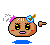 Pixel art character with brown skin, yellow eyes, pink cheeks, and white wings; blue water droplet below.