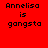 Red background with black text reading "Annelisa is gangsta" in pixelated font, displayed across multiple positions with white rectangular overlays shifting in different frames