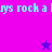 Pixelated text repeats across a split background with two stars changing color between frames.