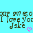 Pixelated text and heart symbols on a cyan background, with repeated phrases and names in dark brown and pink.
