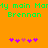 Green pixelated text and purple pixelated hearts on an orange background, with text repeating 'Mamy main' and 'Brennan' across two