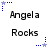 three and three displays text 'Angela' and 'Rocks' with blue and purple star icons above and below each text block, showing animation changes in star colors and positions